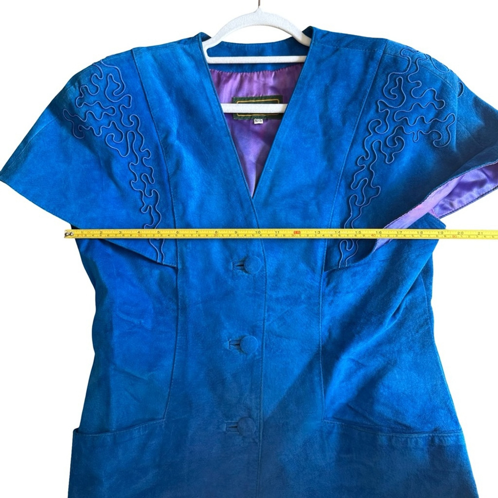 Danier Vintage 80s 90s Women's Vibrant Blue Faux Suede Blazer Size L Boho - Picture 6 of 14